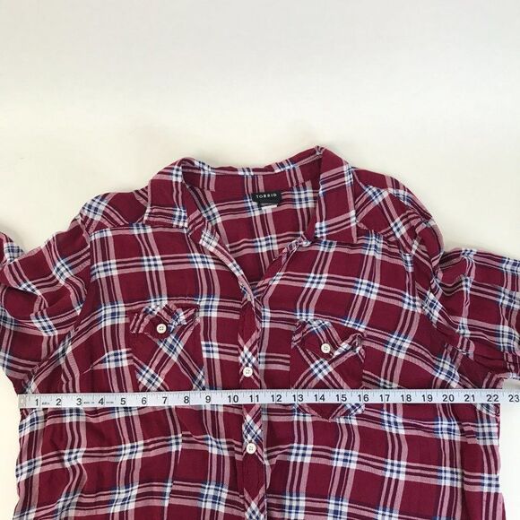 Torrid Button-Front Plaid Camp Shirt Women's Plus Size 2/2X Casual Rayon - Picture 6 of 11